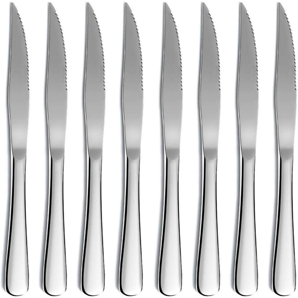 GrillChef 8tlg Edelstahl Steakmesser Set Besteck Silber Spülmaschinenfest Bild 1