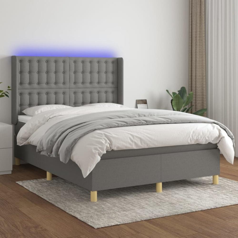vidaXL Boxspringbett mit Matratze & LED Dunkelgrau 140x190 cm Stoff 3139190 Bild 1