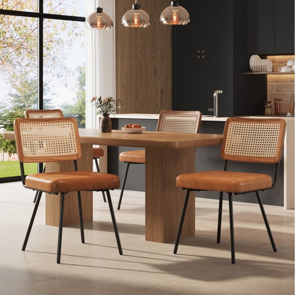 Flieks Esszimmerstuhl (Set, 4 St), 4er Set Rattanstühle Polsterstühle Wohnzimmer Kunstleder, Metallbeine Bild 1