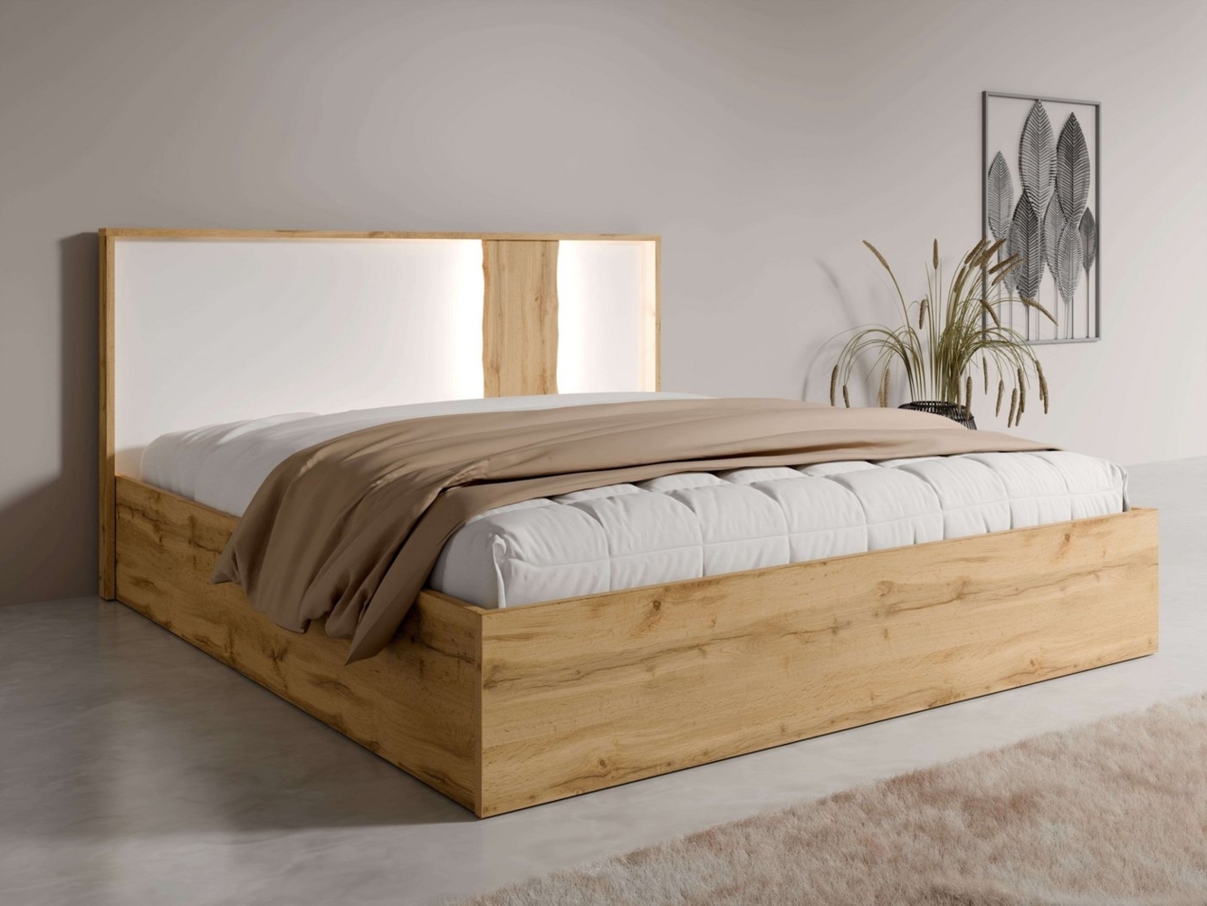 Home affaire Bett Bett Fabella ohne Matratze (Schlaffläche 180x200 cm), Bett mit Stauraum und Led-Beleuchtung, BxTxH 191,3x206,4x102,2 cm Bild 1