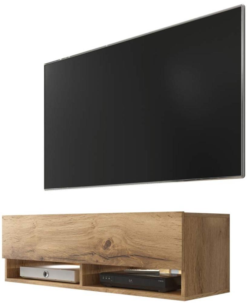 Selsey Wander – TV-Lowboard/TV-Schrank Wotan Eiche Holzoptik hängend/stehend mit LED 100cm Bild 1