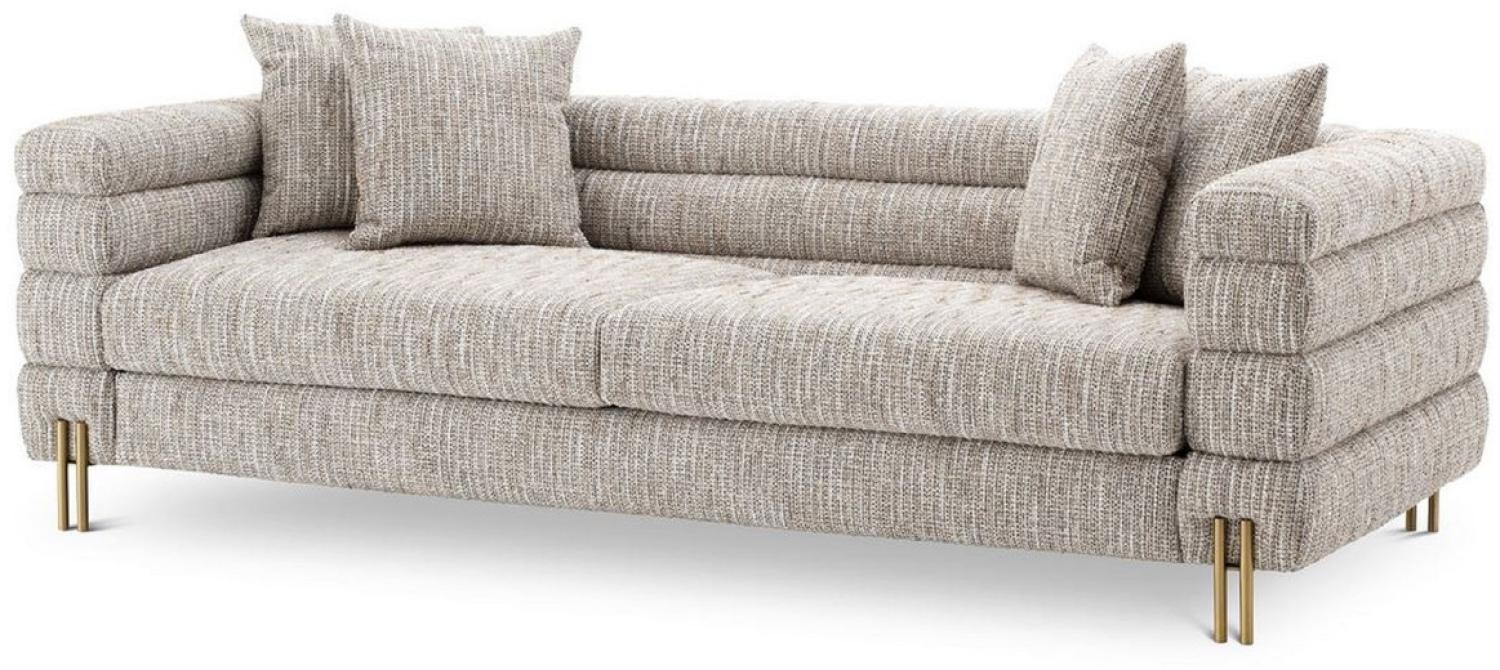 Casa Padrino Luxus Sofa mit Kissen Beige / Messingfarben 230 x 97 x H. 69 cm - Wohnzimmer Sofa - Hotel Sofa - Luxus Möbel Bild 1