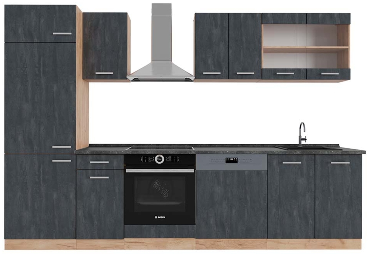 Küchenzeile R-Line Schwarz Beton/Goldkraft Eiche 300 cm AP Anthrazit Vicco Bild 1