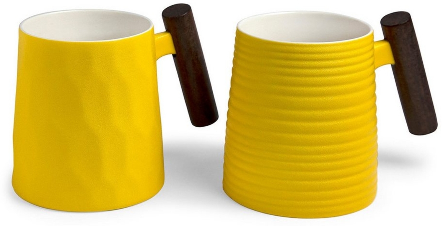 TeaLogic Tasse Amalfi 2er Set Henkelbecher Porzellan mit Holzgriff groß Bild 1