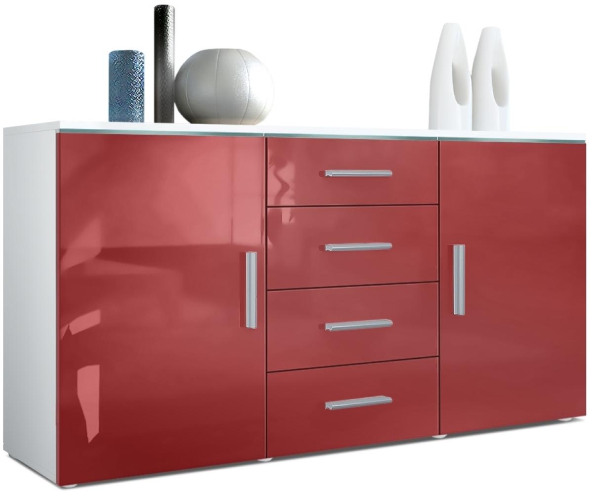 Sideboard Kommode Faro, Korpus in Weiß matt / Front in Bordeaux Hochglanz (139 x 72 x 35) Bild 1