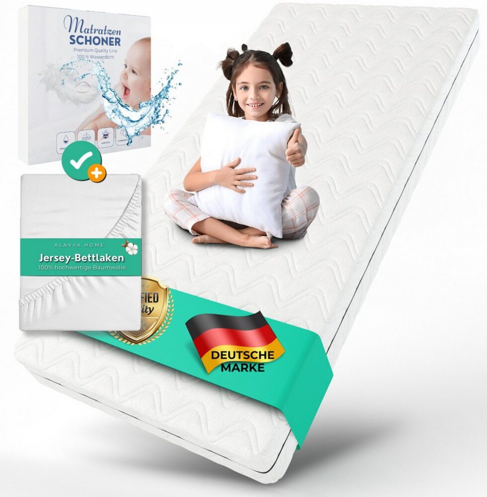 Kindermatratze COZY 3-tlg. inkl. Spannbettlaken + Matratzenschoner bis 30 cm Höhe, Alavya Home®, 10 cm hoch, (Set, 1 x Kindermatratze + 1 x Spannbettlaken + 1 x Matratzenschoner), mit waschbarem Bezug CertiPUR zertifizierter Härtegrad H2 Matratze Bild 1