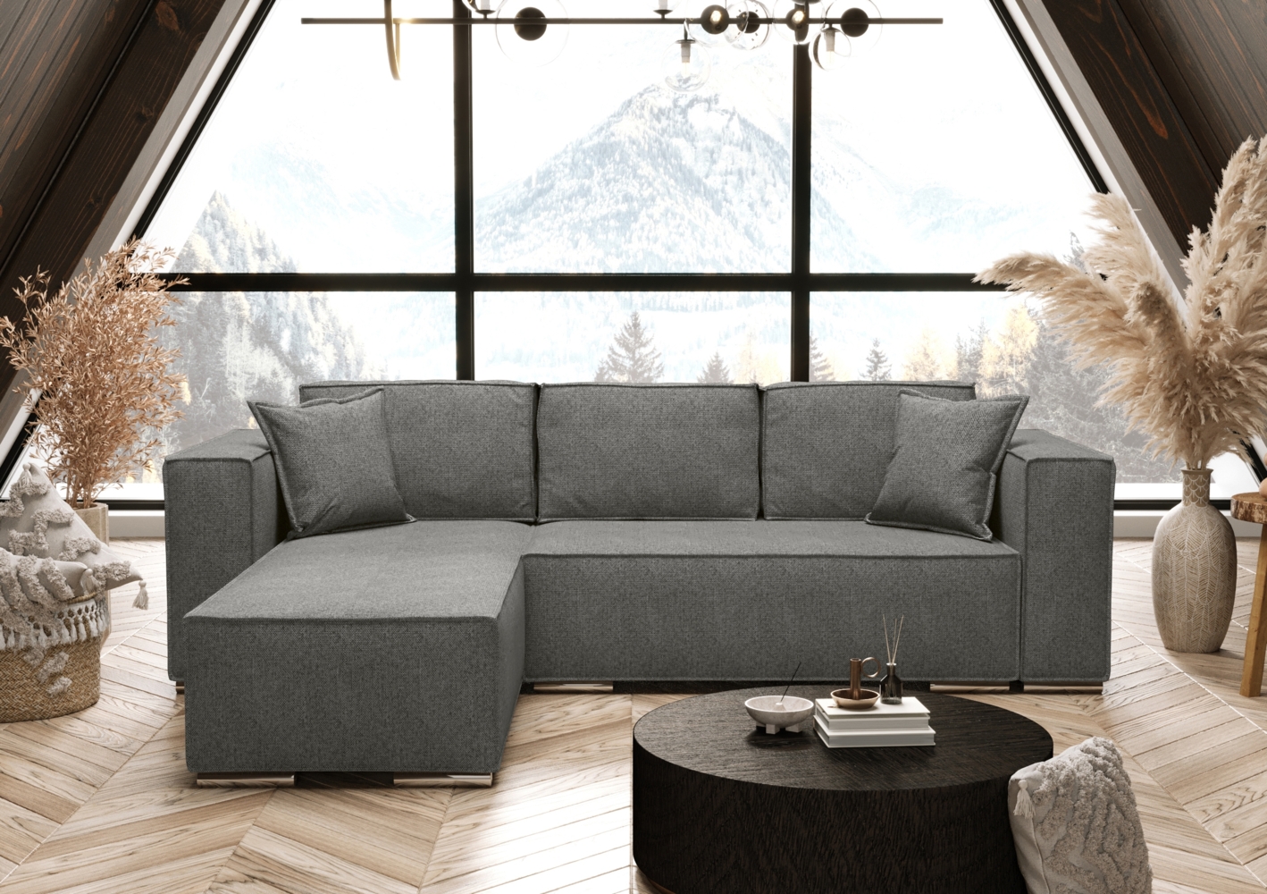 AX LIVING Grau Ecksofa mit Schlaffunktion Vinoria L-Form 255 cm Links Bild 1