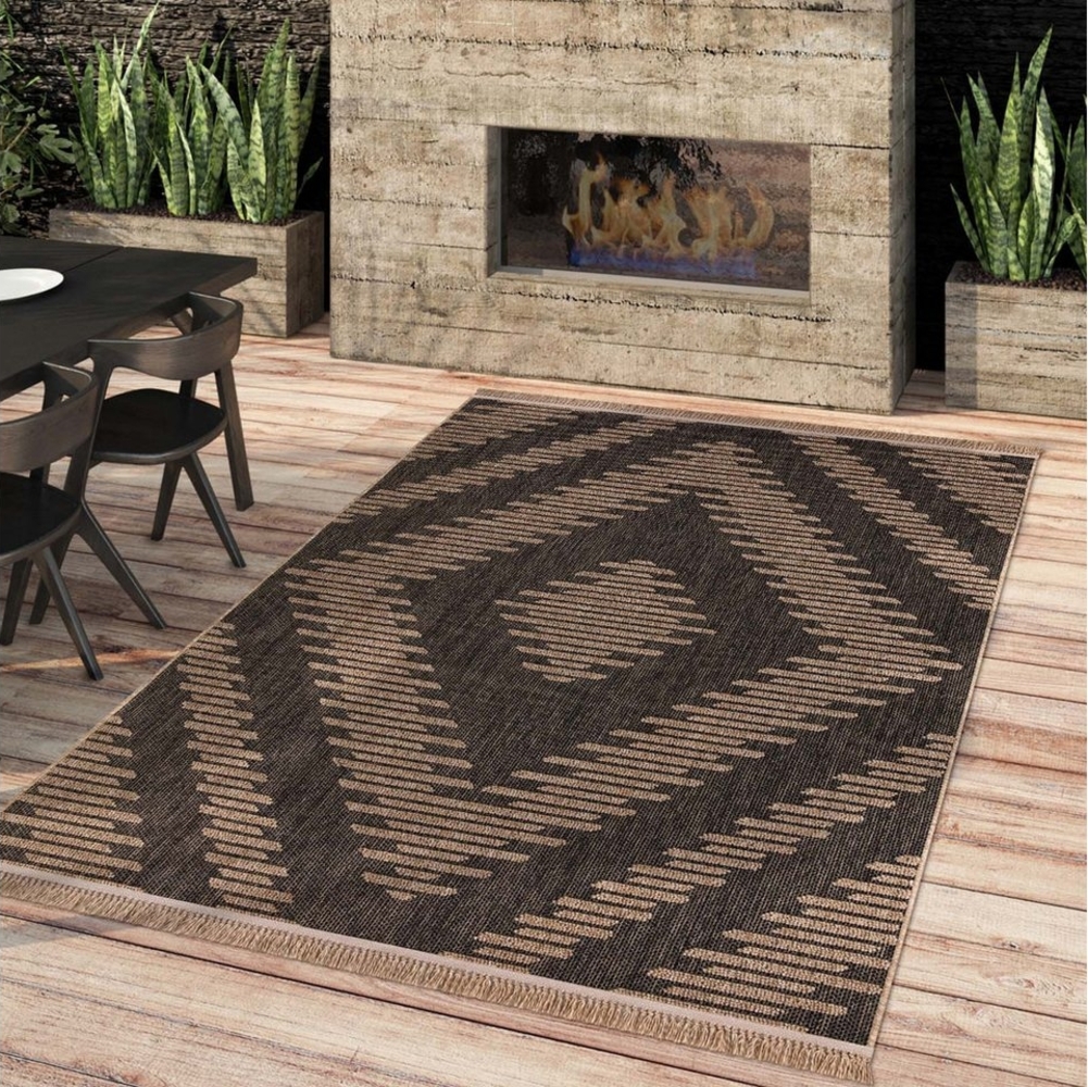 TaraCarpet Teppich Outdoor & Indoor Teppich wetterfest Borneo Premium Sisal-Jute-Optik, rechteckig, Höhe: 7 mm, Balkon Terrasse Wintergarten Karo Wohnzimmer Esszimmer 80X150 Bild 1