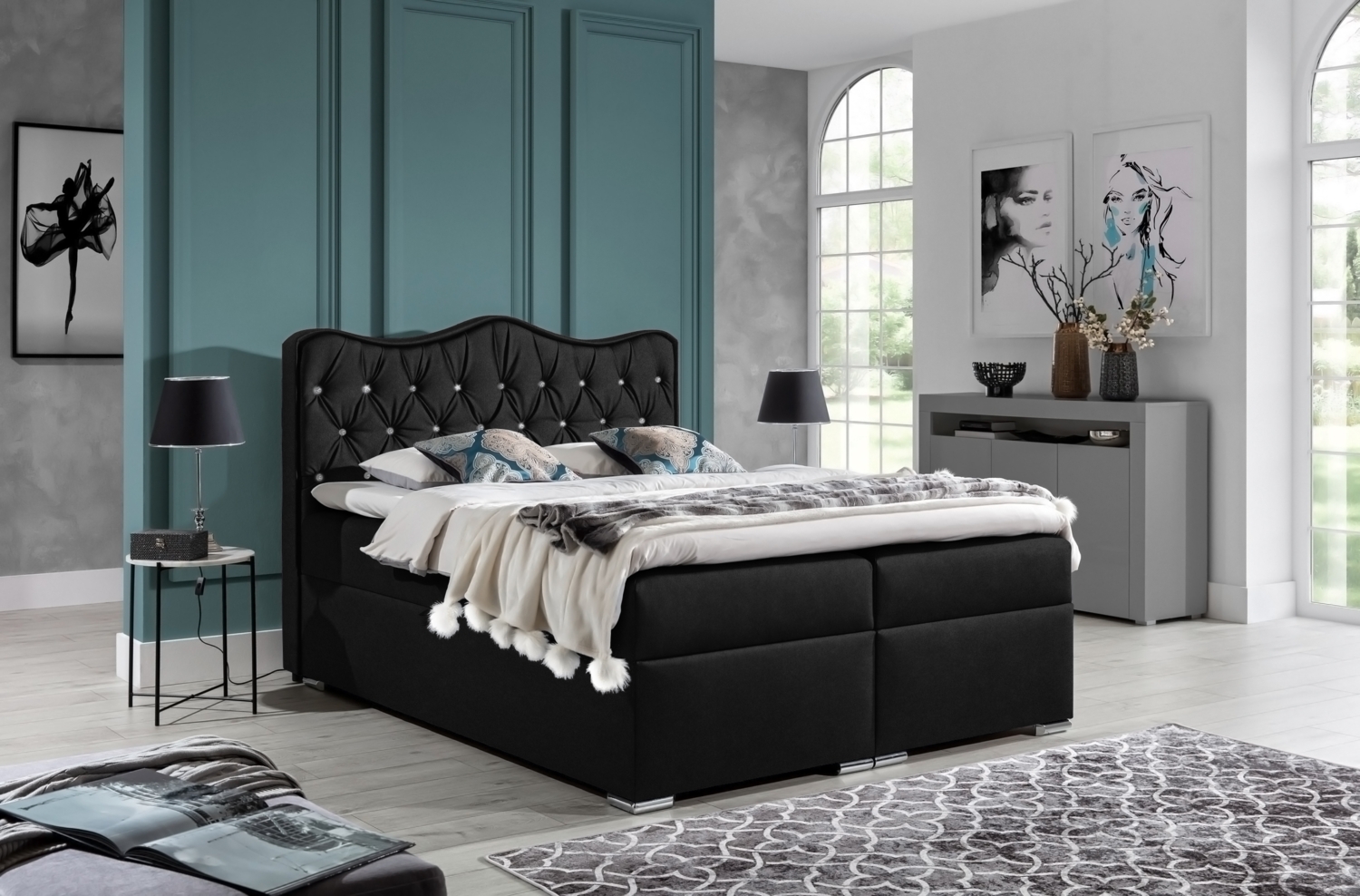 99rooms Figaro Boxspringbett Velours ROYAL VELVET Schwarz 180x200 cm Bild 1