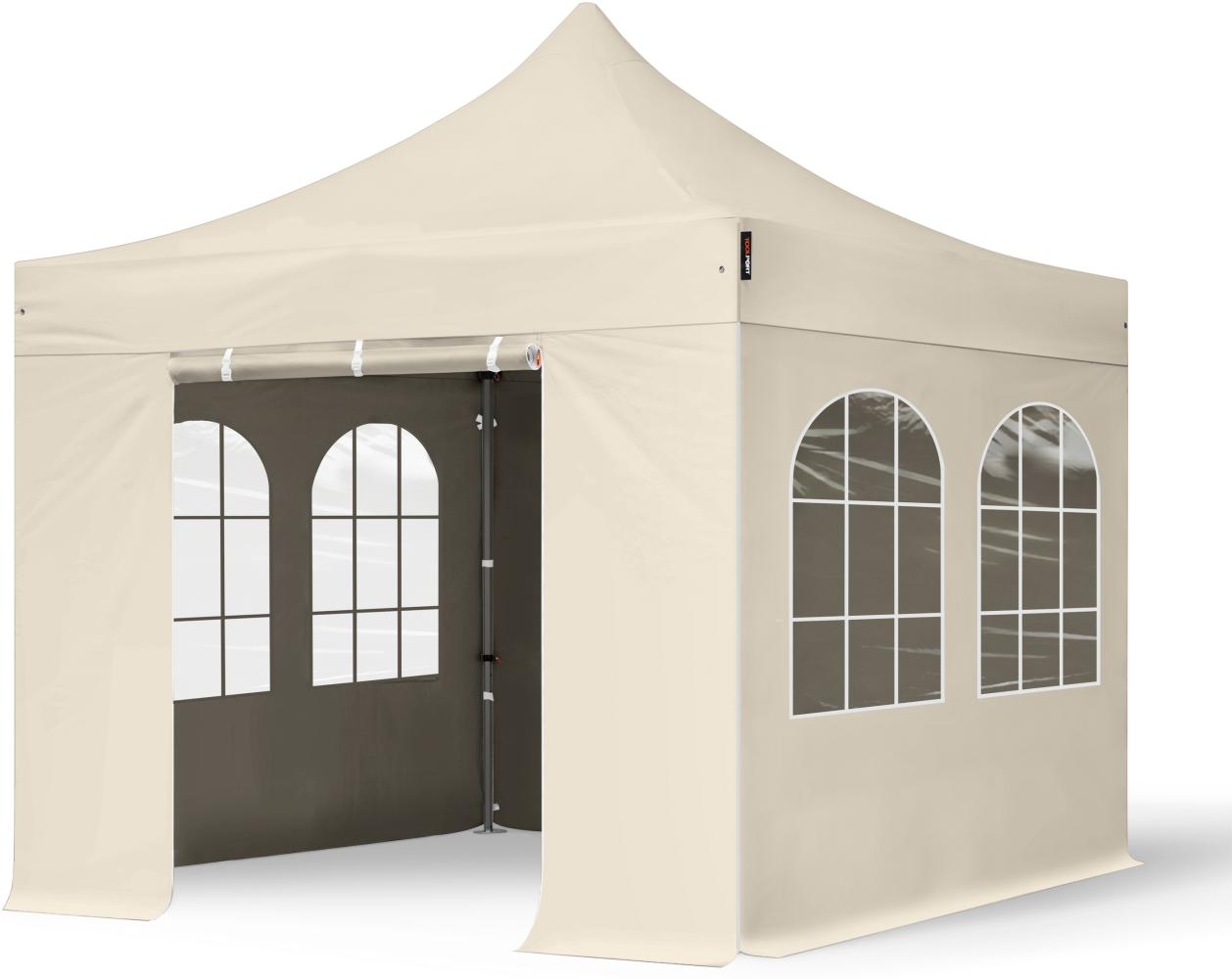 3x3 m Faltpavillon, PREMIUM Stahl 40mm, Seitenteile mit Sprossenfenstern, creme Bild 1