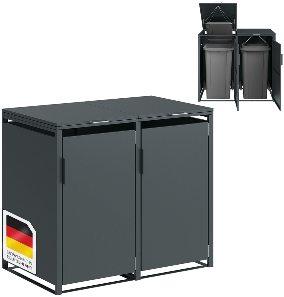 STEELSØN 'Thoria' Mülltonnenbox für 2 Tonnen je 120 Liter, anthrazit, Mülltonnenverkleidung aus Stahl, wetterfest, 102x62x117 cm Bild 1