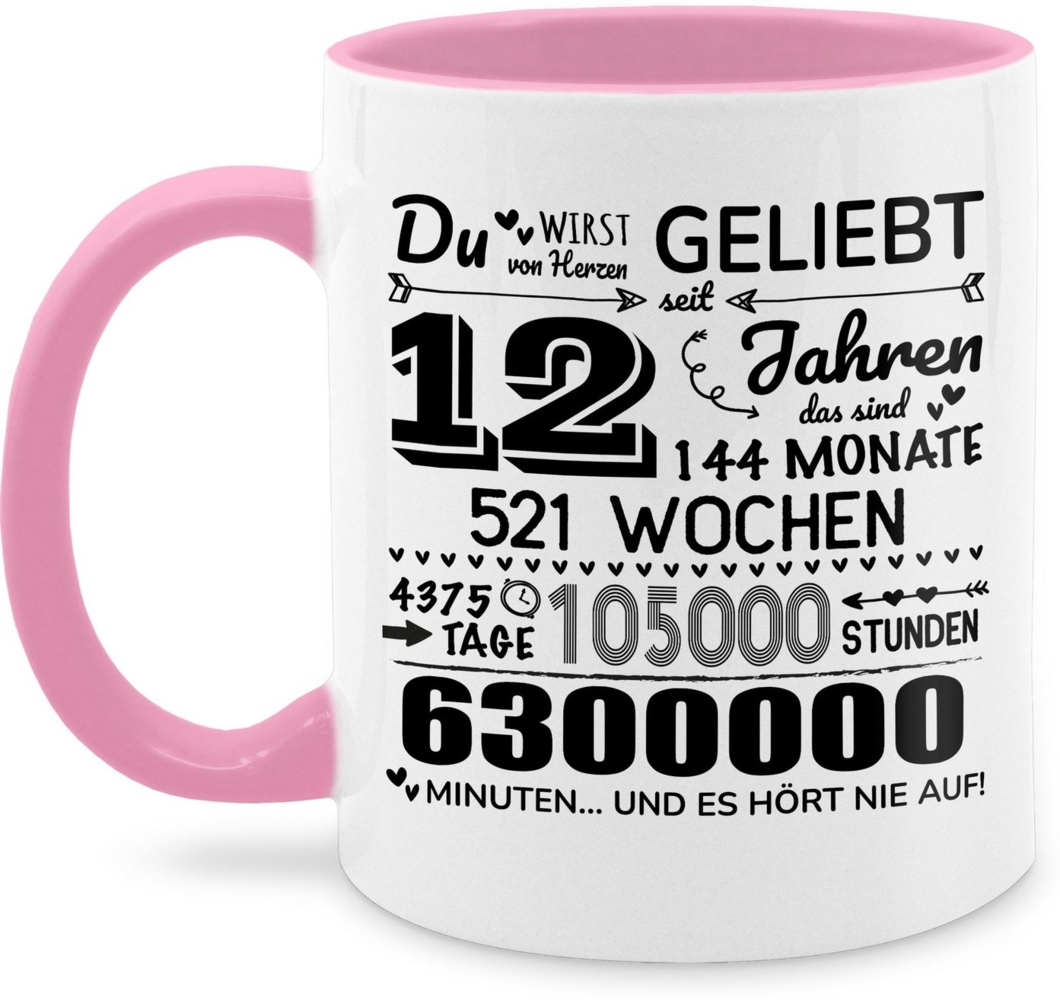 Shirtracer Tasse 12 Jahre - Du wirst von Herzen geliebt, 12. Geburtstag, 12 Jahre Geb, Keramik, 12. Geburtstag Tasse Bild 1