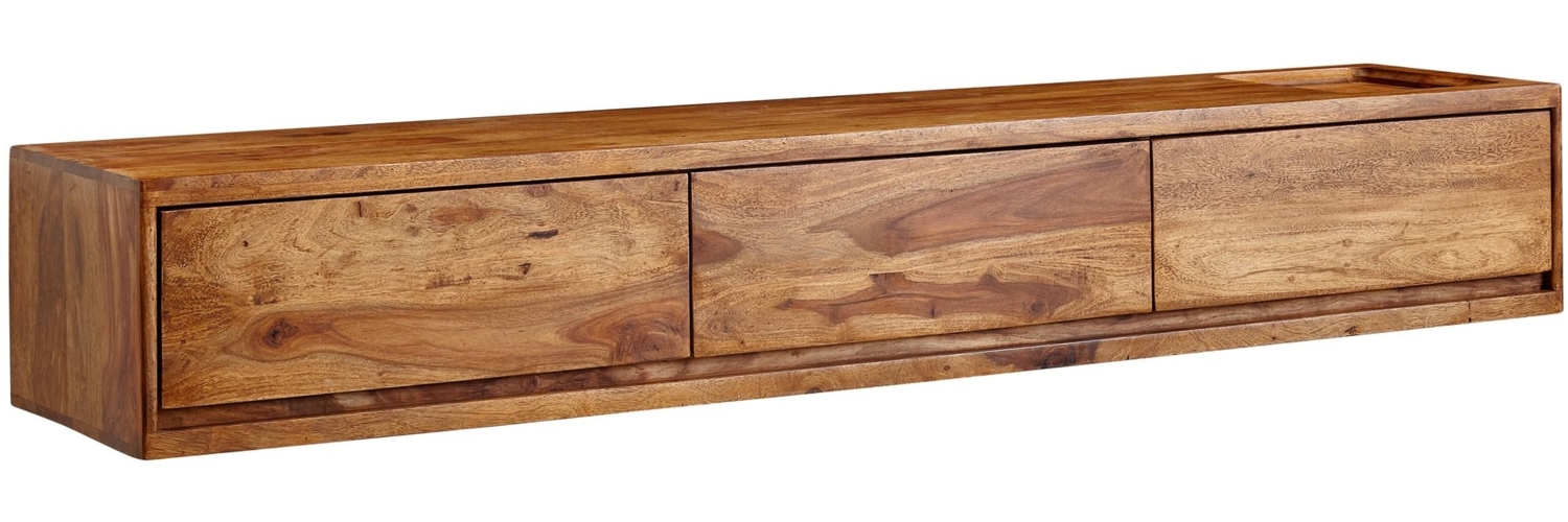 Lowboard Hängend Sheesham Massivholz 160x25x35 cm TV-Schrank Braun, Design Fernsehtisch mit Stauraum, Fernsehschrank Wand Modern, TV-Kommode Fernsehkommode zum Aufhängen Bild 1