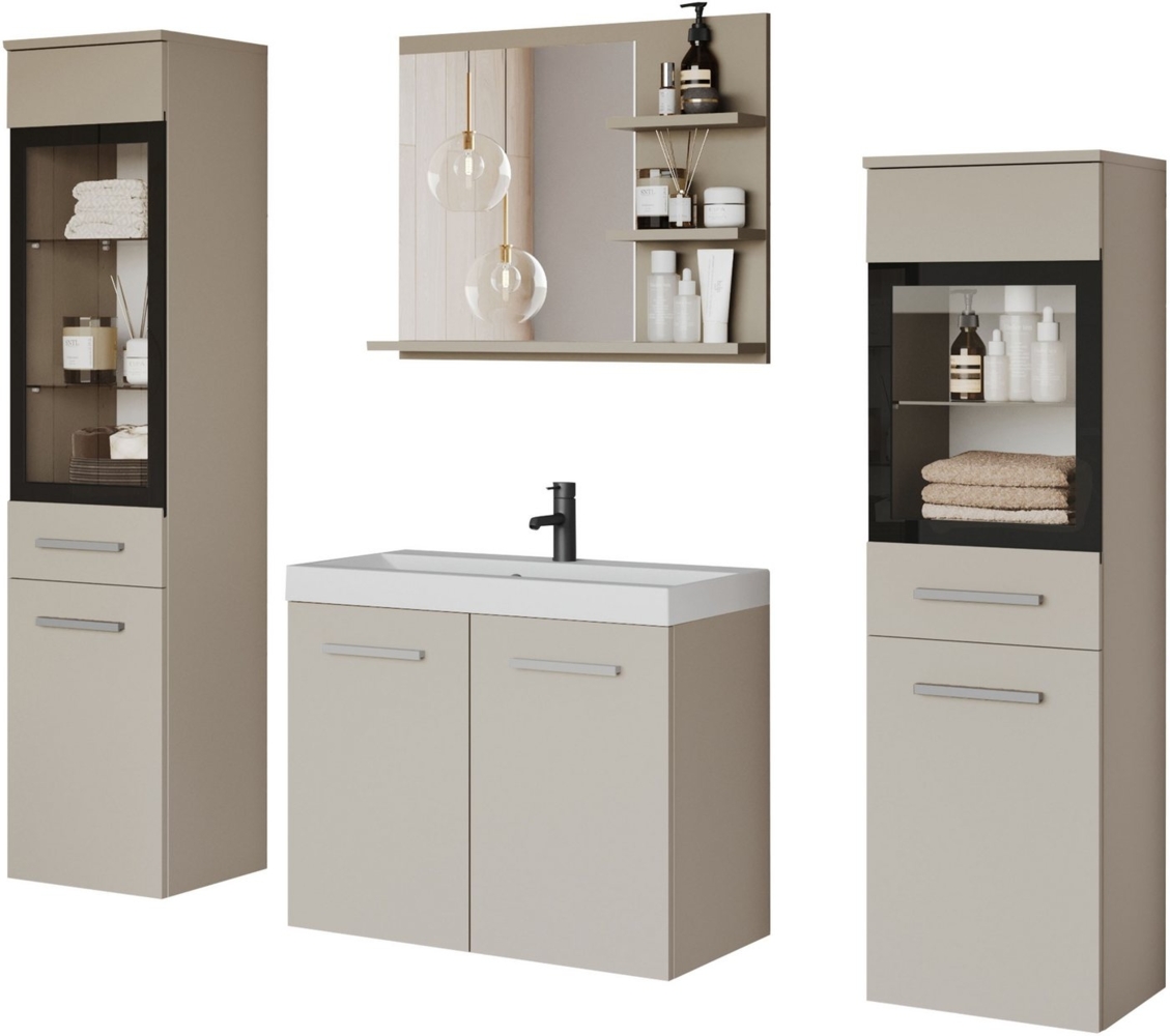 welltime Badmöbel-Set MADRIT, (Komplett-Set, 5-St, mit Waschbecken), Waschtisch inkl. Waschbecken, Badschrank, Hochschrank, Spiegel Bild 1