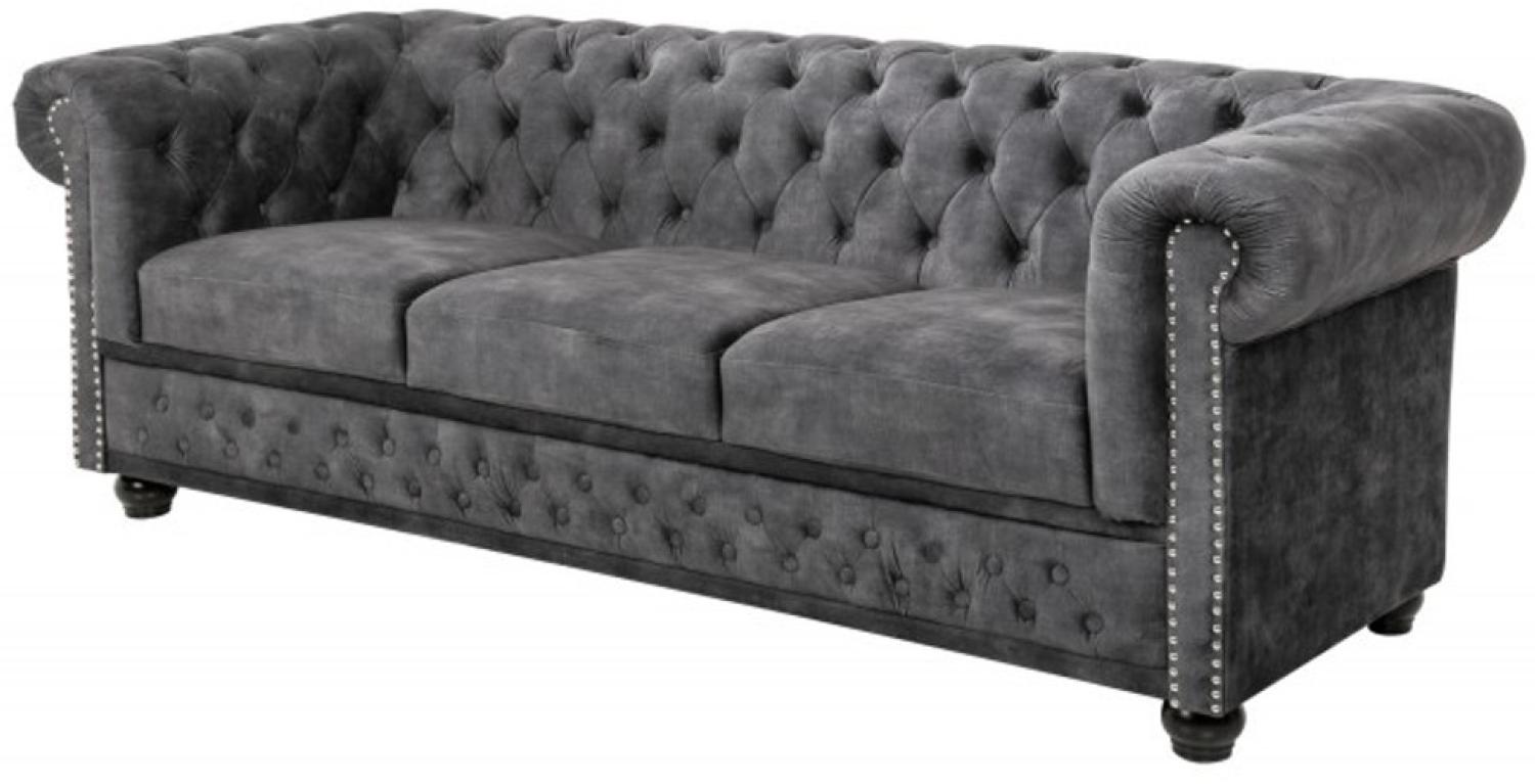 Casa Padrino Chesterfield 3er Sofa in Grau / Braun 205 x 73 x H. 85 cm - Designer Chesterfield Sofa Bild 1