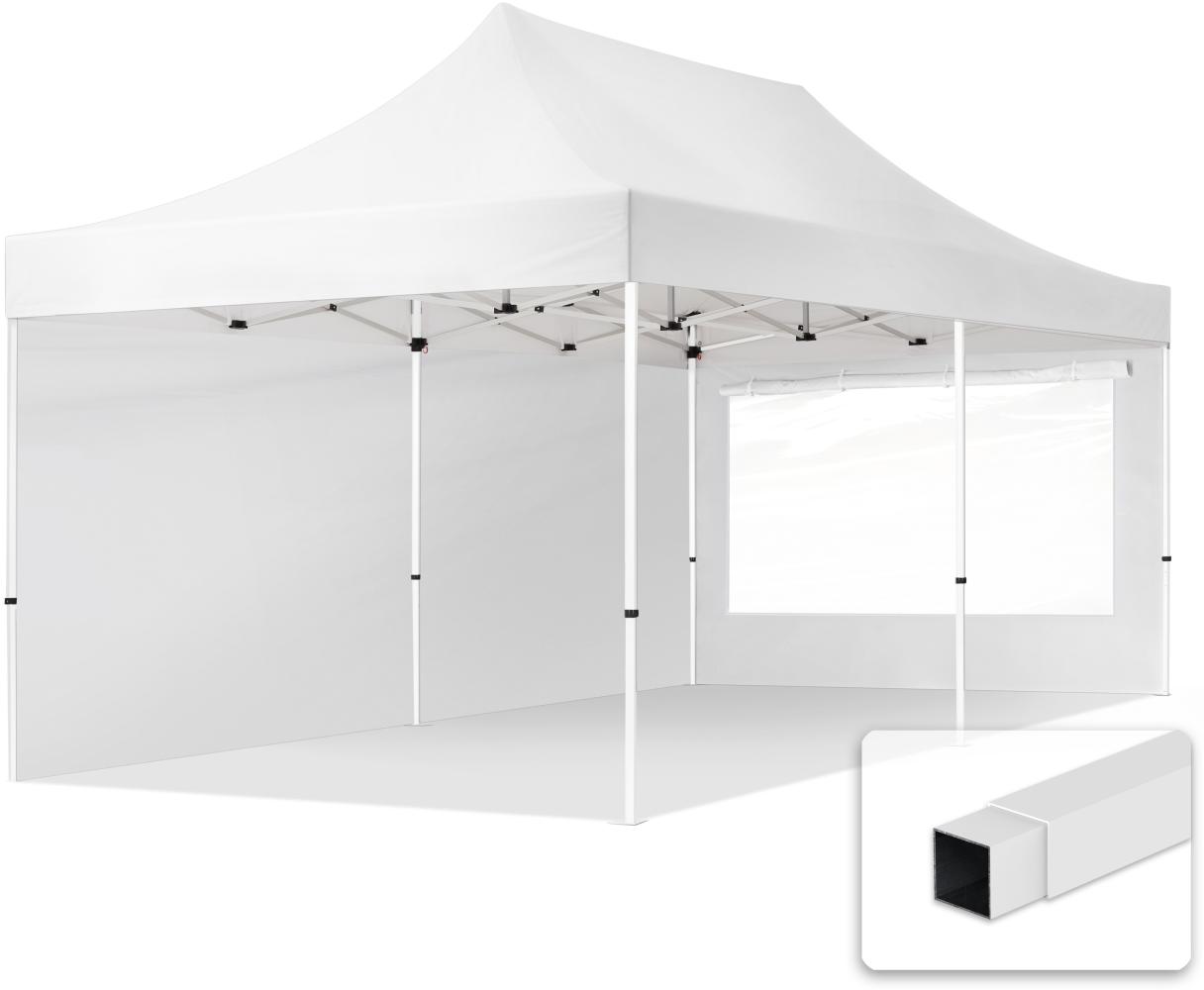 3x6 m Faltpavillon, ECONOMY Stahl 30mm, Seitenteil mit Panoramafenster, weiß Bild 1