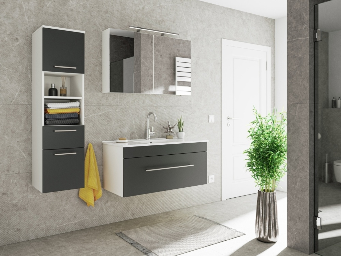 Badmöbel-Set SANTINI 100 (3-teilig) SoftClose schwarz : Schwarz Bild 1