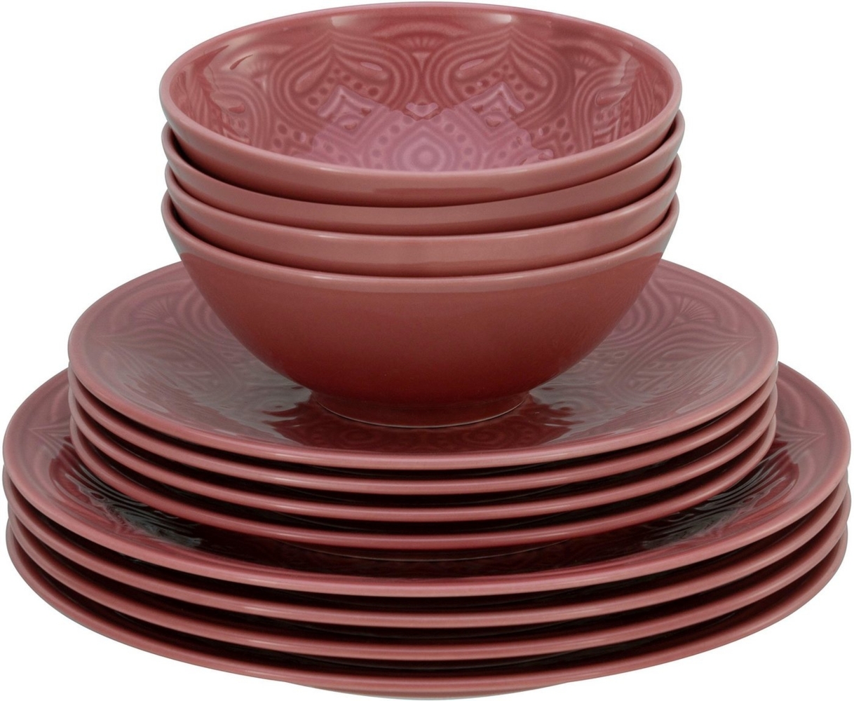 CreaTable 21629 Tafelservice Orient Mandala für 4 Personen, Porzellan, rot (1 Set, 12-teilig) Bild 1