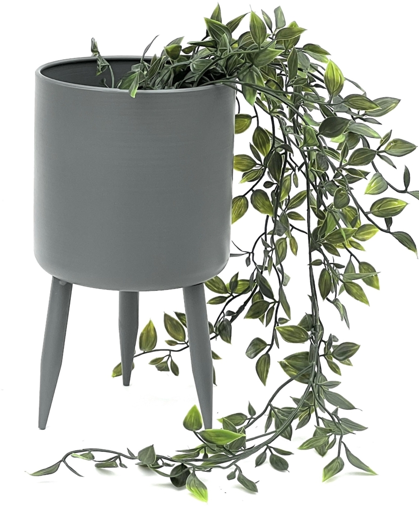 DanDiBo Blumenhocker Metall mit Topf Grau 27 cm Blumenständer 96260 L Blumensäule Modern Pflanzenständer Pflanzenhocker Bild 1