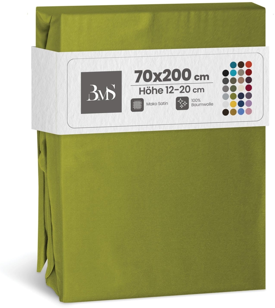 Bettwaesche-mit-Stil Mako-Satin Spannbettlaken grün 70x200cm Bild 1