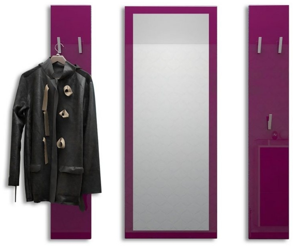 Vladon Garderoben-Set Spot, (Flurgarderobe, 3-St, mit 2 Garderobenpaneelen und 1 Spiegel), Brombeer Hochglanz (Paneel: 24 x 140 x 10 cm/Spiegel: 55 x 139 x 2 cm) Bild 1