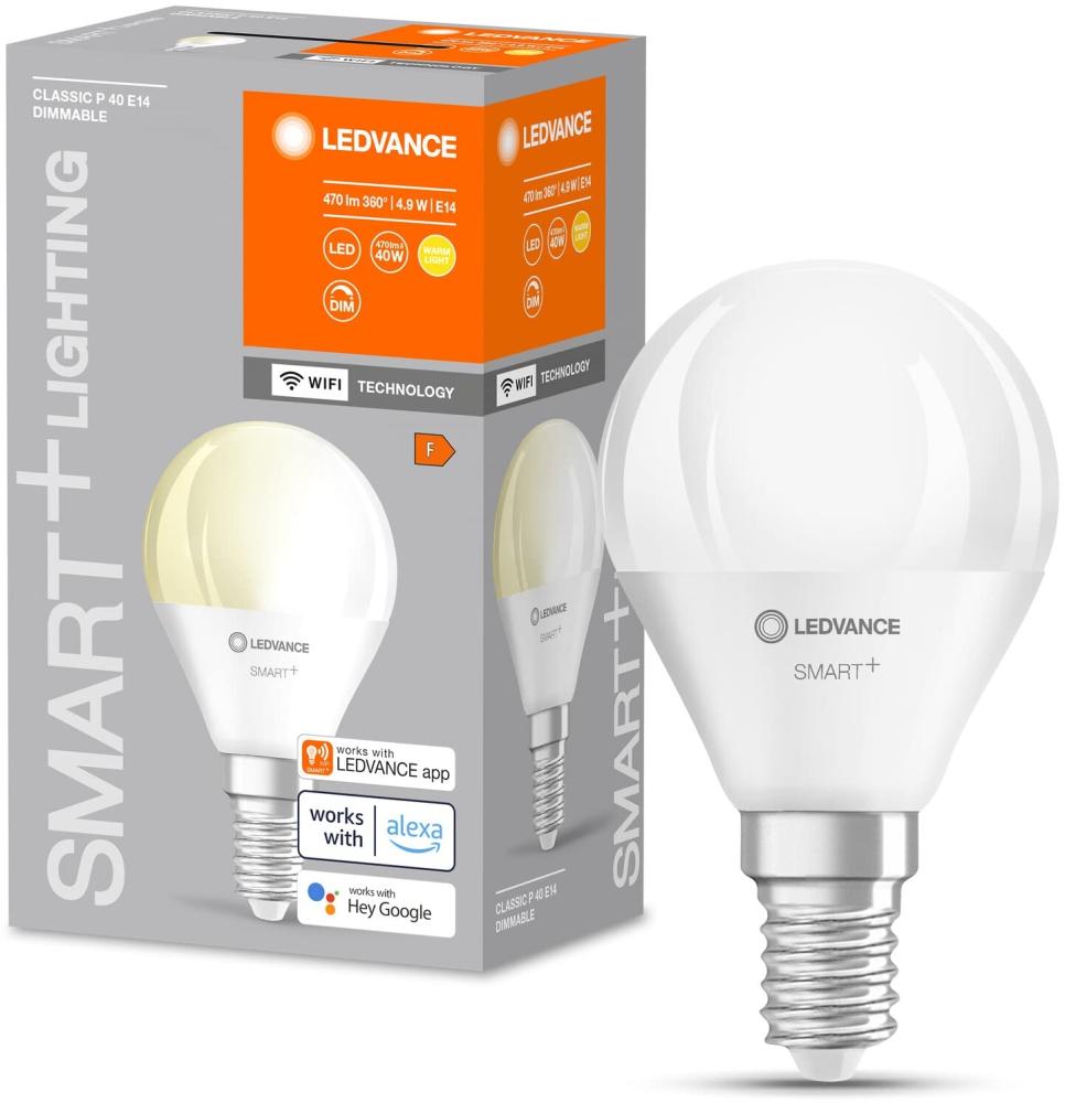 LEDVANCE Smarte LED-Lampe mit WiFi Technologie, Sockel E14, Dimmbar, Warmweiß (2700 K), ersetzt Glühlampen mit 40 W, SMART+ WiFi Mini Bulb Dimmable, 4er-Pack Bild 1