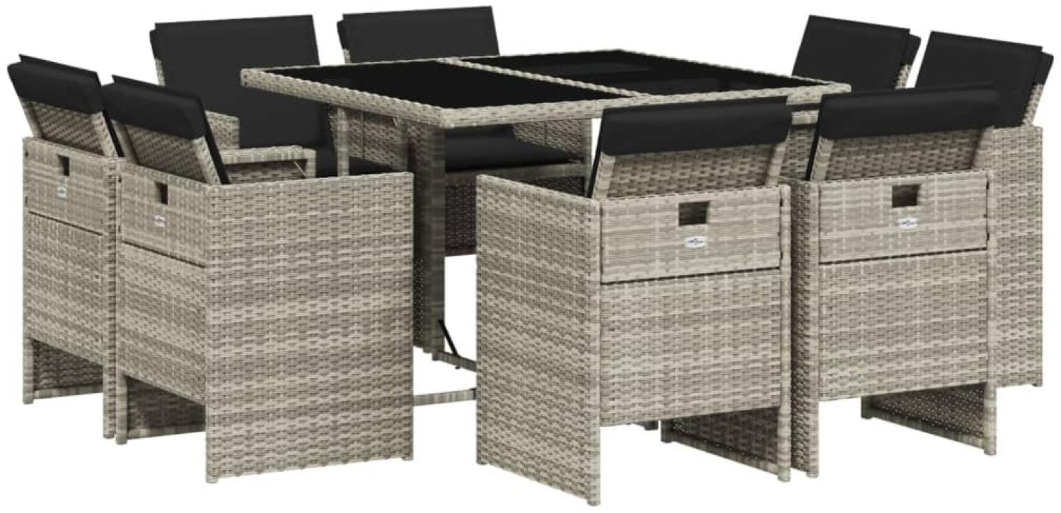 vidaXL 9-tlg. Garten-Essgruppe mit Kissen Hellgrau Poly Rattan 3210659 Bild 1