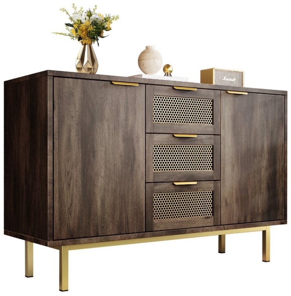 Flieks Kommode, Sideboard Schrank mit 3 Schubladen und 2 Türen 120x40x76cm dunkelbraun Bild 1