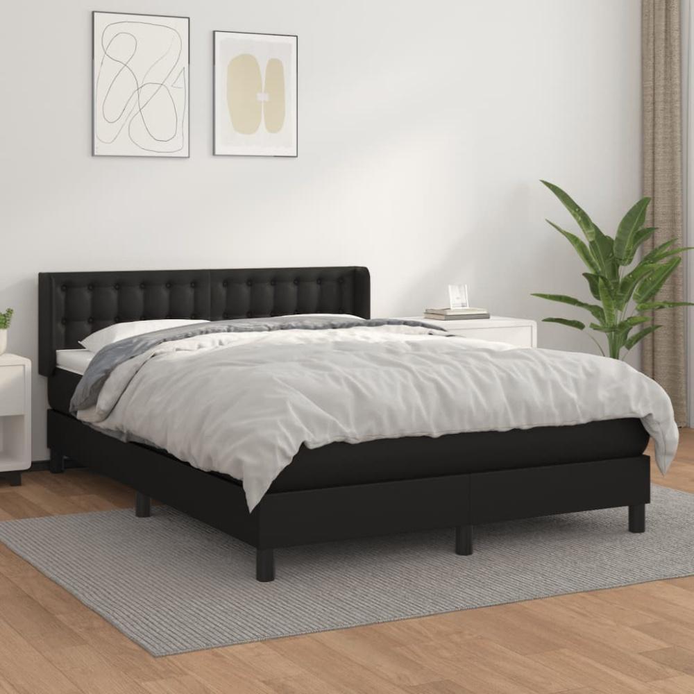 Boxspringbett mit Matratze, Chesterfield, Kopfteil breit, Schwarz 140x200 cm Kunstleder Bild 1