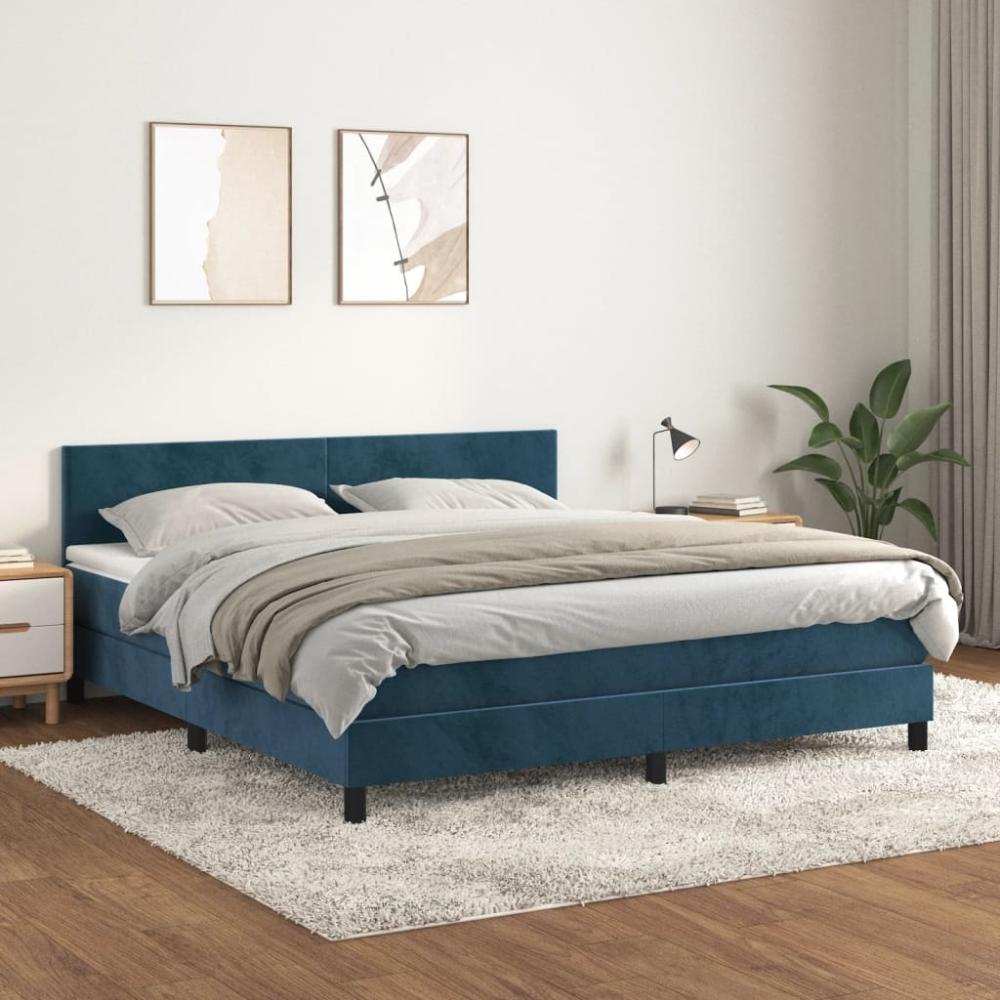 vidaXL Boxspringbett mit Matratze Dunkelblau 180x200 cm Samt 3141201 Bild 1