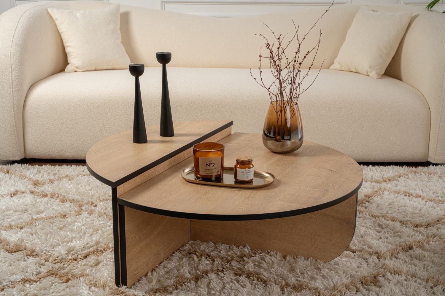 Couchtisch, 'Orion', 35 x 90 x 90, Honigeiche, Schwarz Bild 1