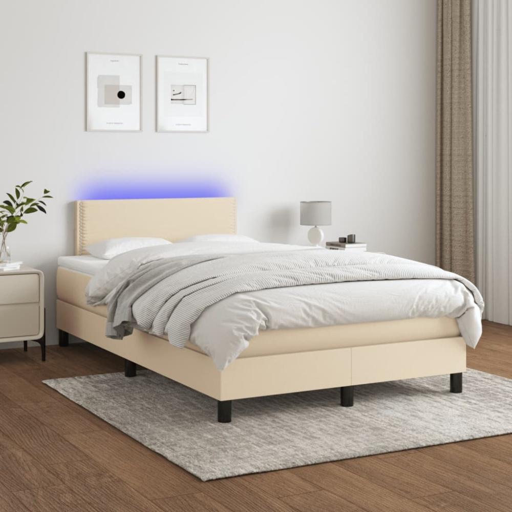 vidaXL Polsterbett mit Matratze & LED Creme 120x200 cm Stoff, Härtegrad: H2 [3133066] Bild 1