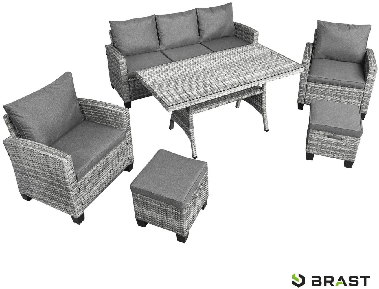 BRAST Gartenmöbel Set Delight Grau/Anthrazit bis zu 7 Personen inkl. extra Dicke Kissen Outdoor Loungemöbel Sitzgruppe Essgruppe Garnitur Bild 1