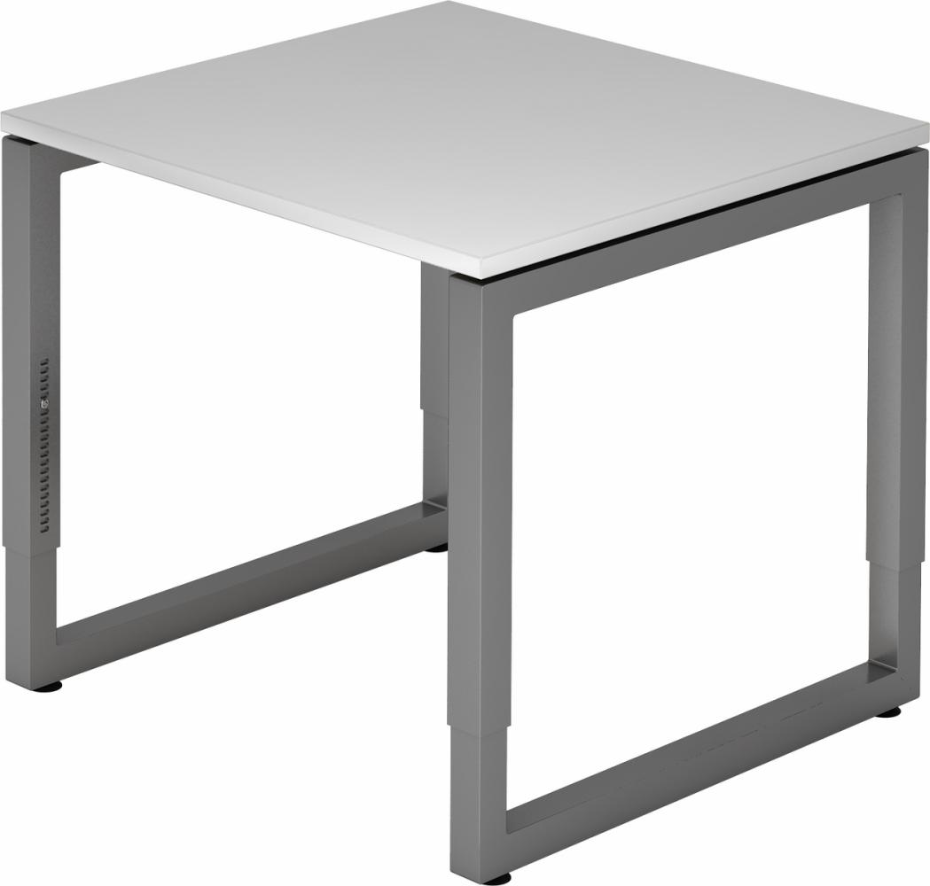 bümö höhenverstellbarer Schreibtisch R-Serie 80x80 cm in grau, Gestell in Graphit - PC Tisch klein für's Büro manuell höhenverstellbar, Computertisch verstellbar, RS-08-5-G Bild 1