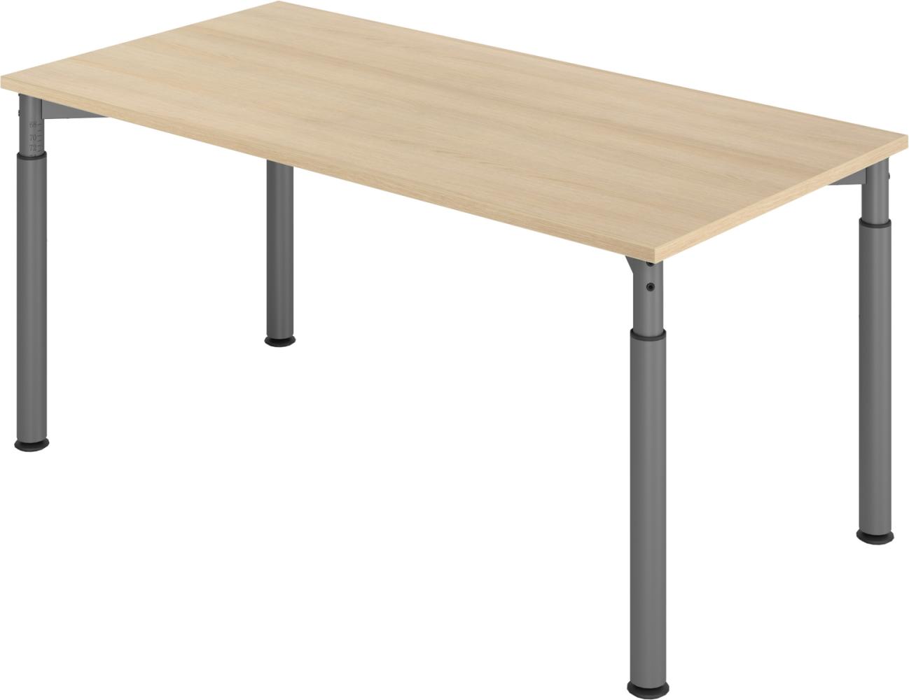 bümö höhenverstellbarer Schreibtisch 160x80 cm in Eiche, Gestell graphit - PC Tisch höhenverstellbar & groß, höhenverstellbarer Tisch Büro, großer Computertisch verstellbar, Y-Serie, YS-16-E-G Bild 1