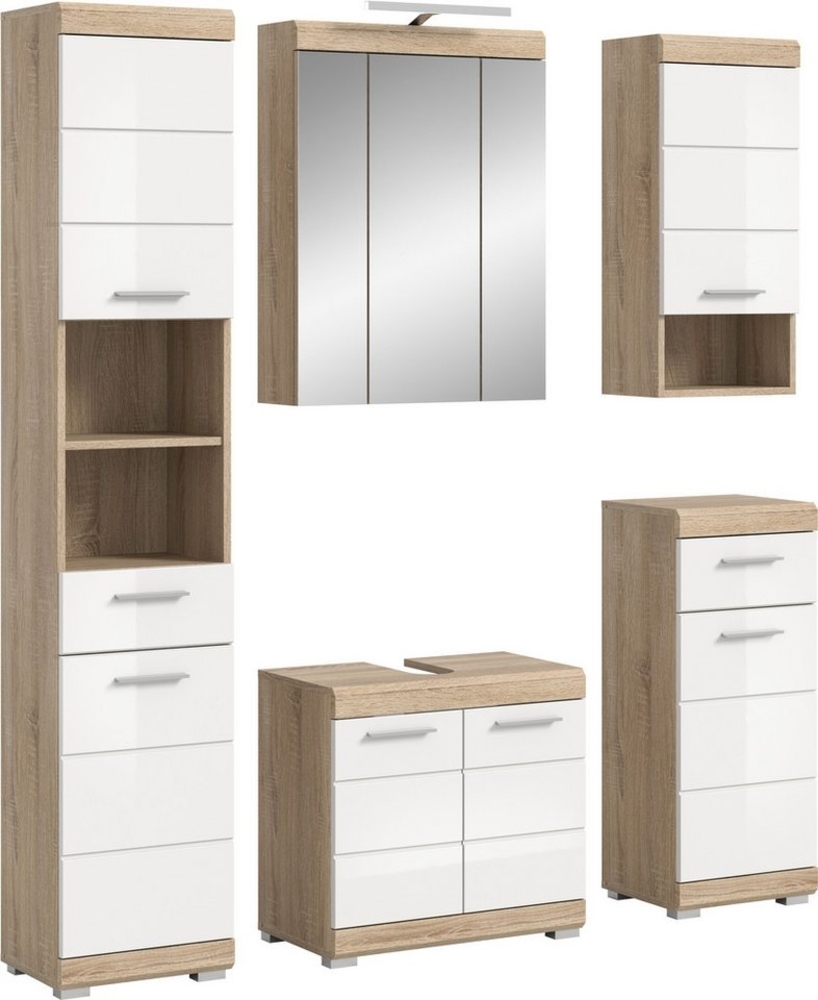 INOSIGN Badmöbel-Set Siena, 5 teilig, inklusive LED Beleuchtung, bestehend aus:, (Set), Hochschrank, WBU, Spiegelschrank, Unterschrank, Hängeschrank Bild 1