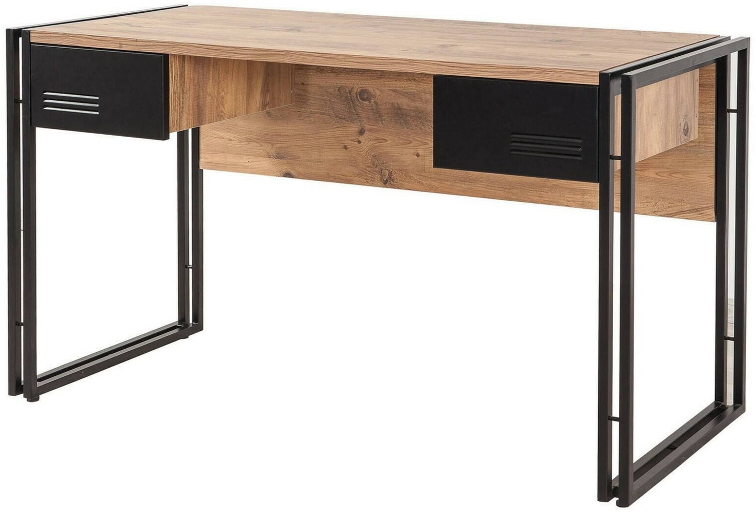 Dmora Schreibtisch Grimilde, Mehrzweckschreibtisch, Bürotisch für PC, Eckschreibtisch, 139x60h75 cm, Eiche und Schwarz Bild 1