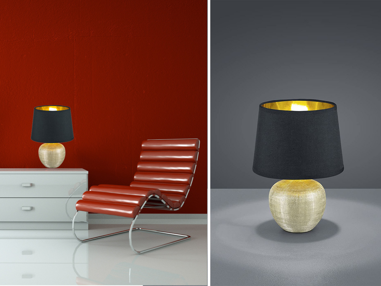 Tischleuchte, Keramik gold, Textil schwarz, H 26 cm Bild 1