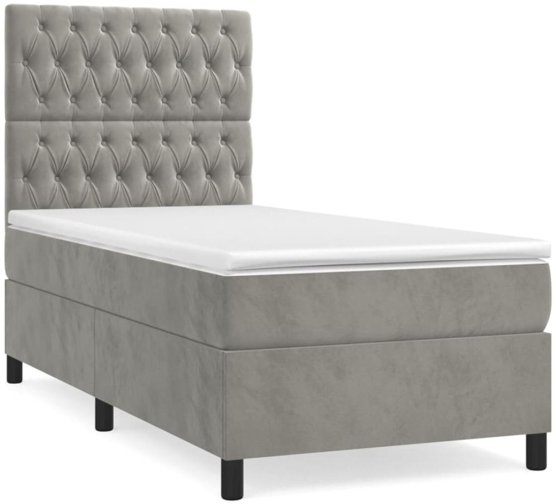 vidaXL Boxspringbett mit Matratze Hellgrau 100x200 cm Samt 3143187 Bild 1