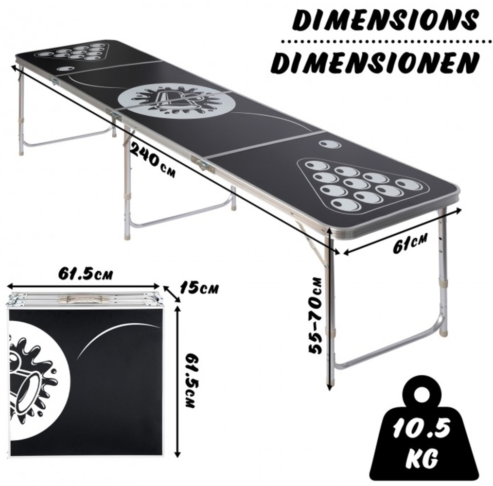 Jago® Bierpong Tisch Set - ab 18 / für Erwachsene, inkl. 6 Bälle & 100 Becher, Becherhalter, Höhenverstellbar / Klappbar, Aluminium – Beer Pong Tische, Beerpong, Bier Pong, Partytisch, Trinkspiele Bild 1