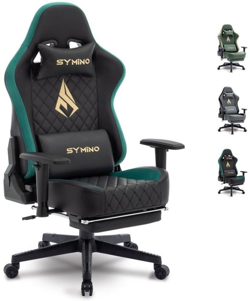 symino Gaming-Stuhl Ergonomischer Bürostuhl aus PU-Leder mit 3D-Armlehnen und Fußstütze, hoch atmungsaktiv, verstellbare Armlehnen und Rückenlehne, Schwarz Bild 1