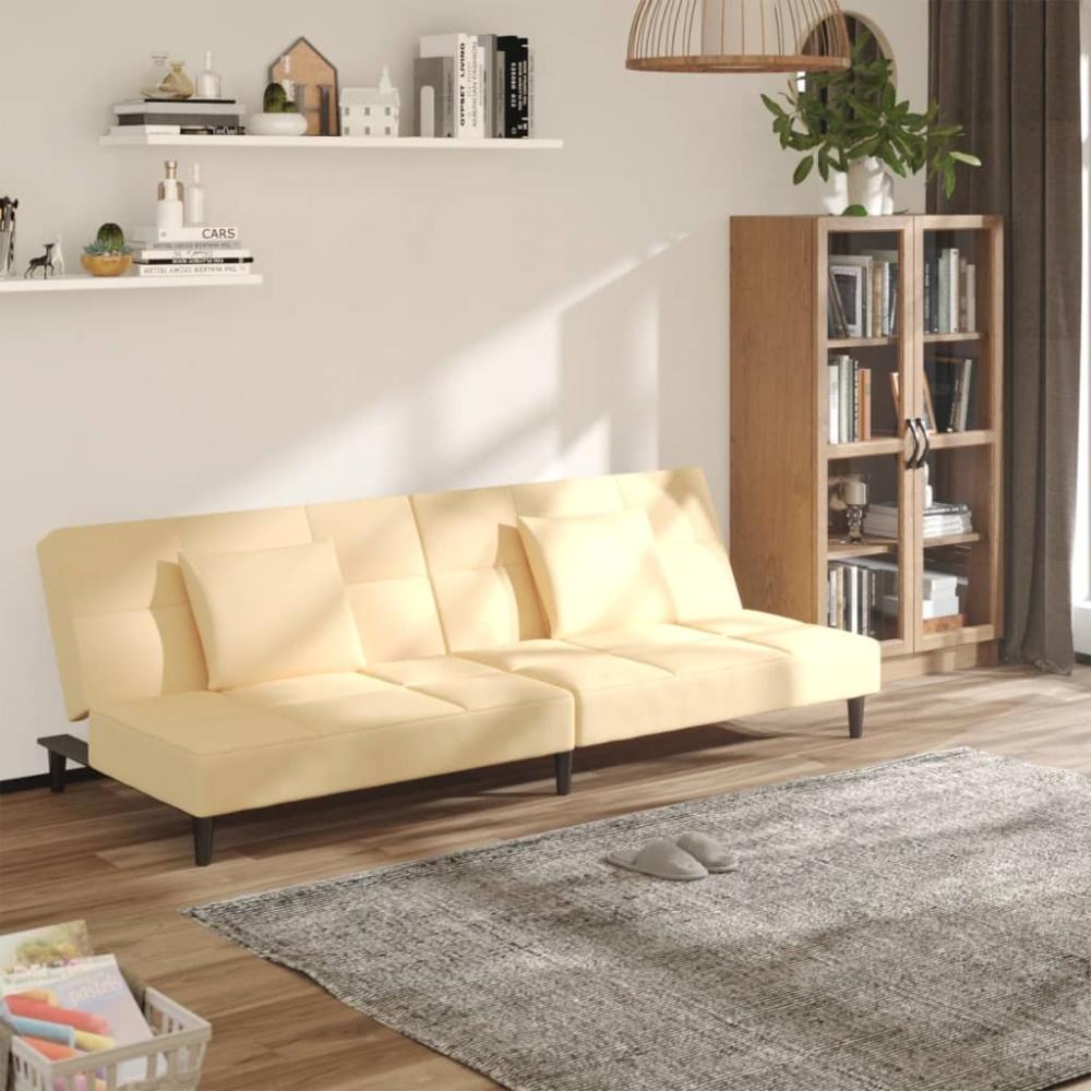 vidaXL Schlafsofa 2-Sitzer mit 2 Kissen Creme Samt 375814 Bild 1