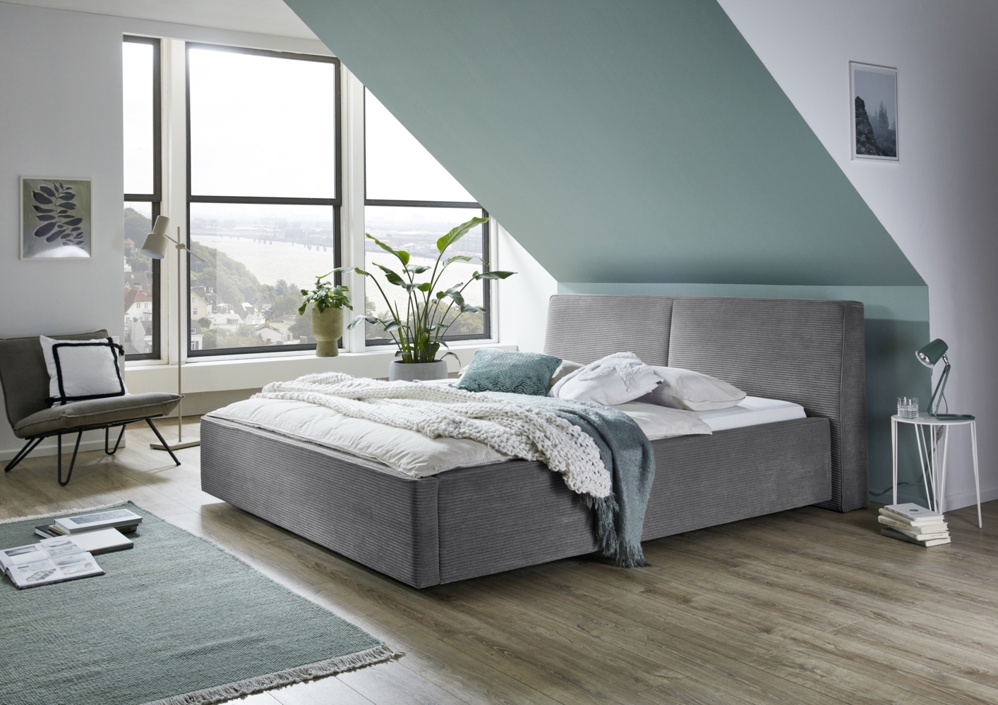 Polsterbett >Magnum< Liegefläche 160x200cm, grau, Stellmaß: 192x95x229cm (BxHxT) Bild 1