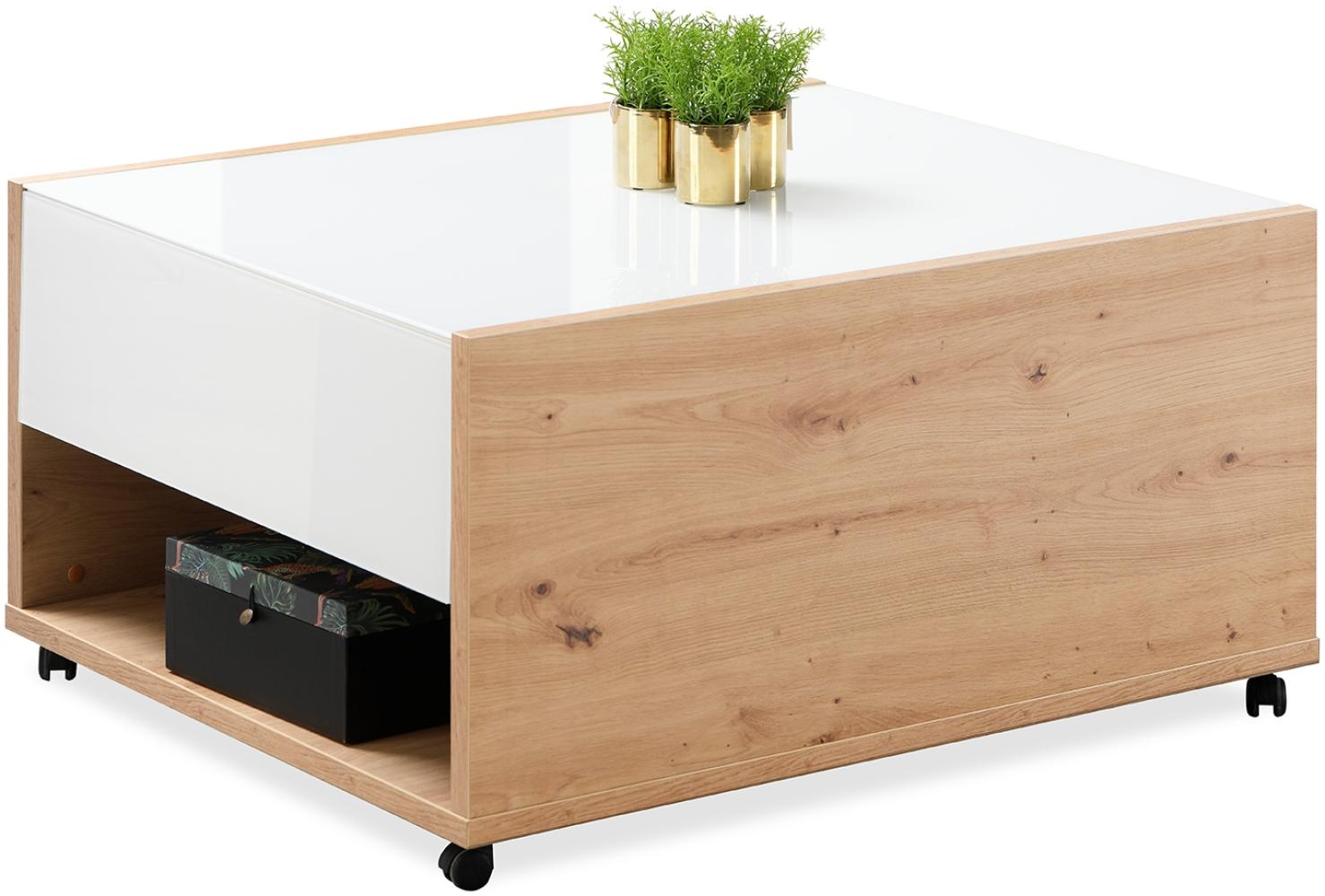 Homestyle4u 'Mitrovica' Couchtisch auf Rollen, Holz natur / weiß, B/H/T: 92 x 42,5 x 74 cm Bild 1