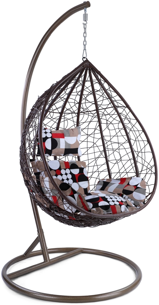 Luxus Hängesessel Miami XL Polyrattan mit Korb Gestell braun Kissen Modern Style Bild 1