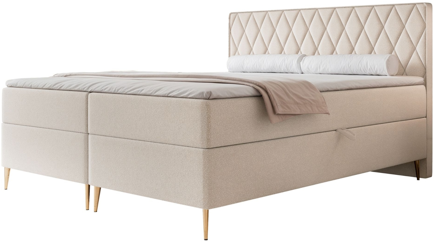 Selsey 'Caresso' Boxspringbett mit Bonellmatratze, Topper, Chenille, creme, 160x200 cm Bild 1