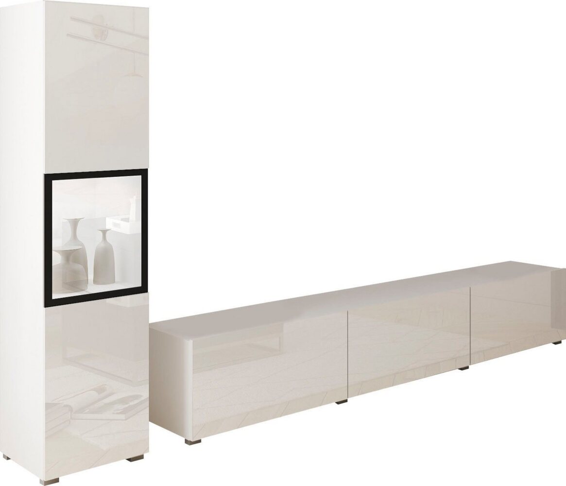 INOSIGN Wohnwand BERLIN I, (Komplett-Set, 2-St), moderne grifflose Mediawand Breite 220 cm, Vitrine mit Verglasung Bild 1