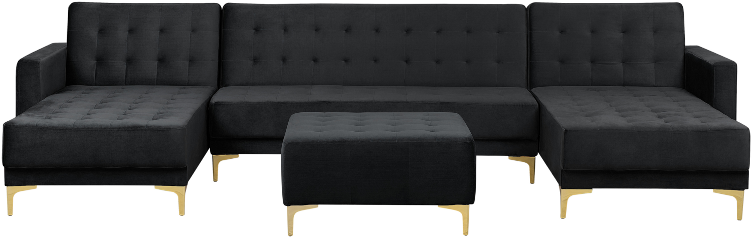 U-förmiges Sofa mit Ottomane ABERDEEN Schwarz Samtstoff Symmetrisch Bild 1