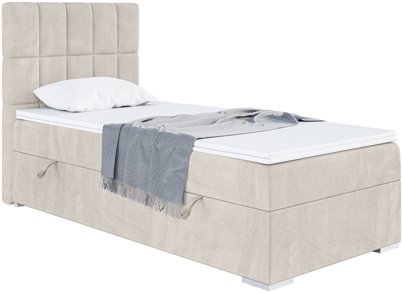 MEBLINI Boxspringbett LUKAS 100x200 cm mit Bettkasten – H3/Beige Samt Gepolstert Einzelbett mit Topper & Taschenfederkern-Matratze - 100x200 Links Bild 1