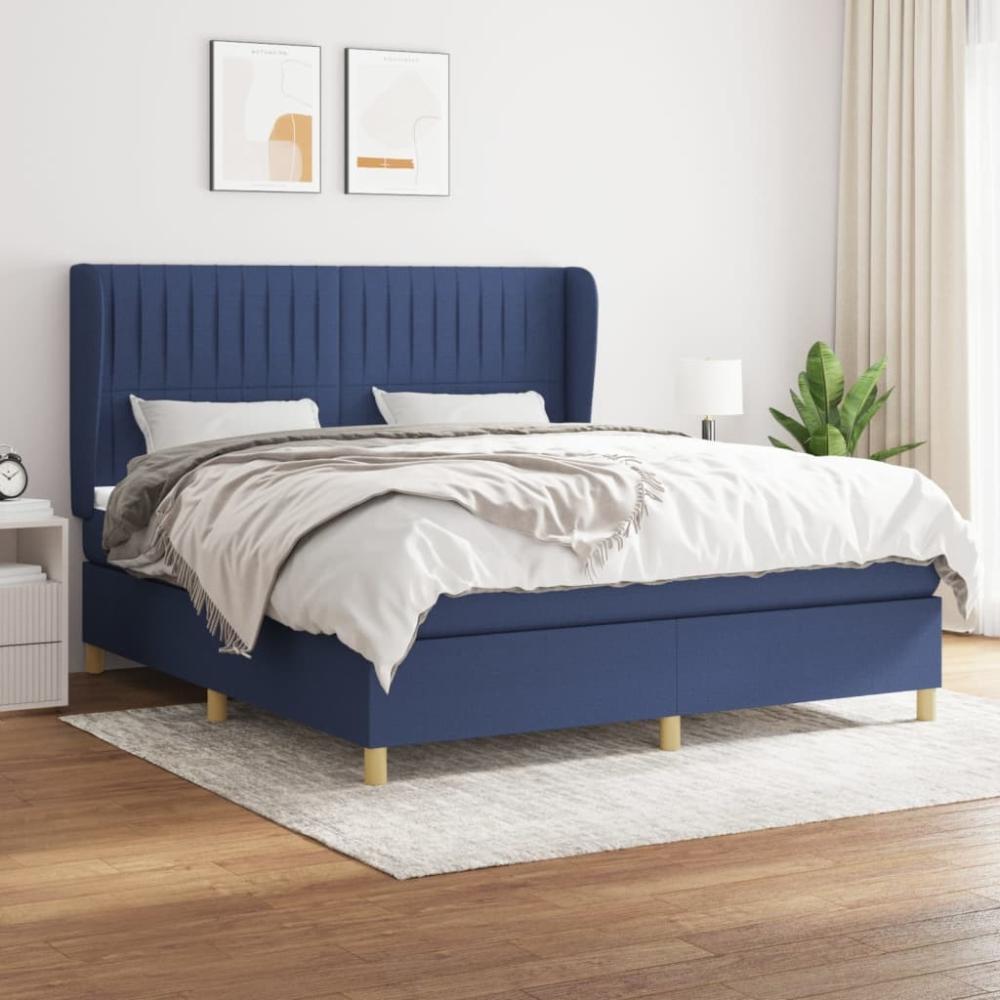 Boxspringbett mit Matratze Stoff Blau 160 x 200 cm Bild 1